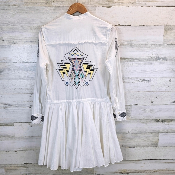 Zadig & Voltaire Ranil White Cotton Embroidered Dress XS Boho Chic Western Mini - Picture 5 of 16